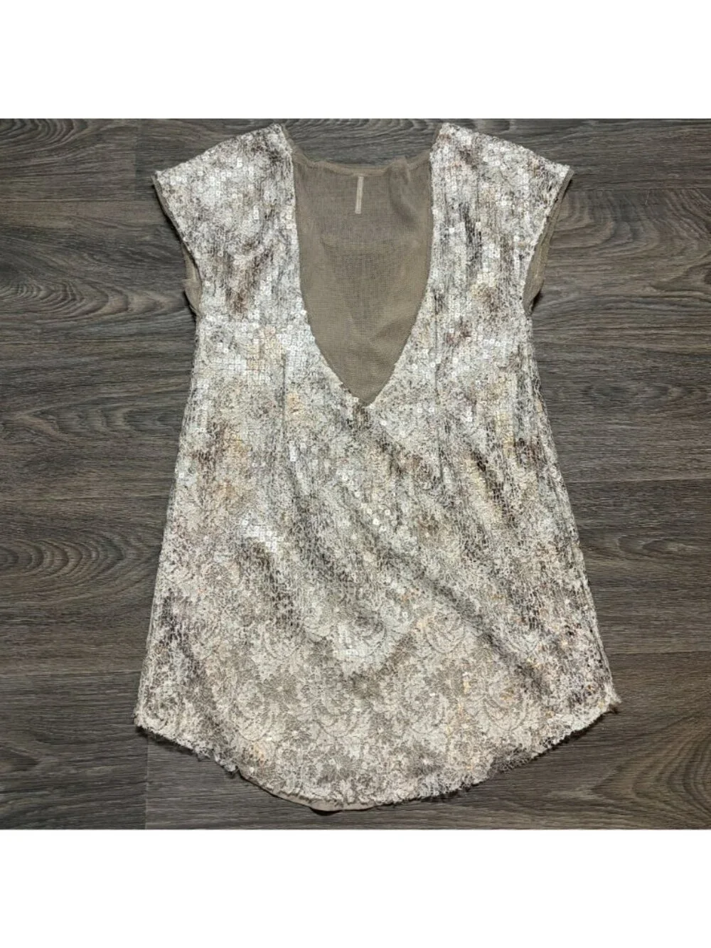 Free People Midnight Dreamer Shattered Glass Mini Sequin Dress XS Gold Party